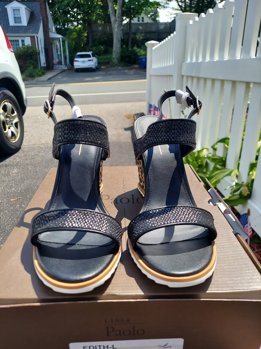 Linea Paolo Black Leopard Print Wedge Sandals Women Size 8.5 NWT Preppy Coquette